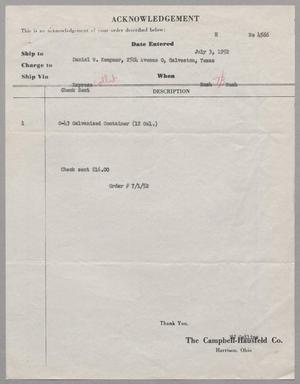 [Invoice for Galvanized Container, July 1952]