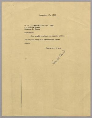 [Letter from D. W. Kempner to O. P. Jackson Seed Company, November 17, 1952]