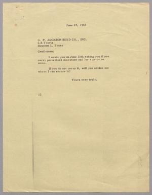 [Letter from D. W. Kempner to O. P. Jackson Seed Company, June 27, 1952]