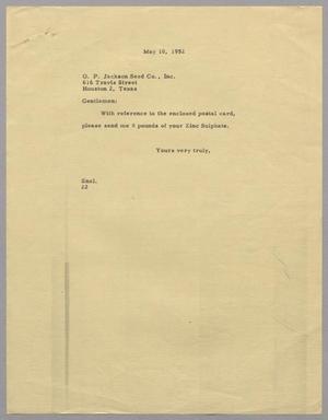 [Letter from D. W. Kempner to O. P. Jackson Seed Co. Inc., May 10, 1952]