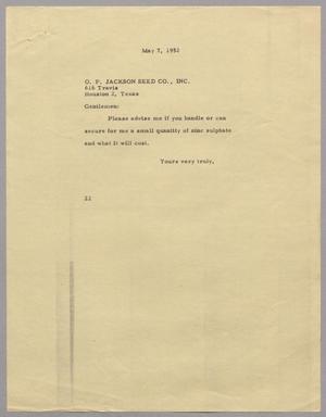[Letter from D. W. Kempner to O. P. Jackson Seed Co. Inc., May 7, 1952]