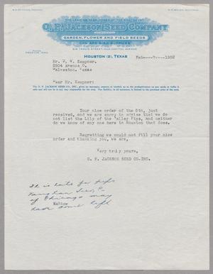 Primary view of object titled '[Letter from O. P. Jackson Seed Company to D. W. Kempner, February 7, 1952]'.