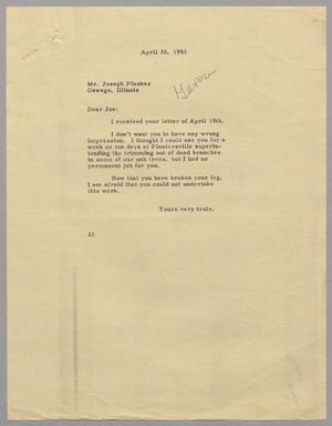 Primary view of object titled '[Letter from D. W. Kempner to Joseph Plaskas, April 30, 1952]'.