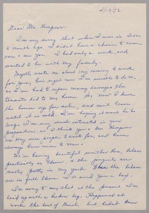 [Handwritten Letter from Joseph Plaskas to D. W. Kempner, April 19, 1952]