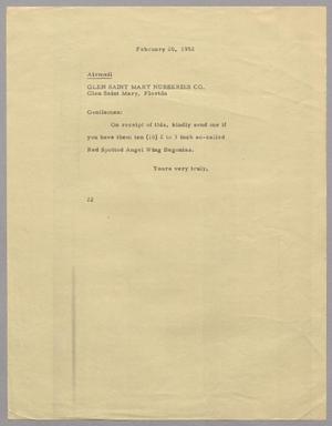[Letter from D. W. Kempner to Glen Saint Mary Nurseries Co., February 20, 1952]