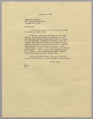 Primary view of object titled '[Letter from D. W. Kempner to Yoho & Hooker, April 29, 1952]'.