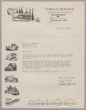 Primary view of object titled '[Letter from Yoho & Hooker to D. W. Kempner, April 21, 1952]'.