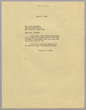 [Letter from Mrs. D. W. K. to Tracy Jaeckel, April 1, 1953]