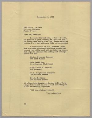 [Letter from D. W. Kempner to Harrison, November 25, 1953]