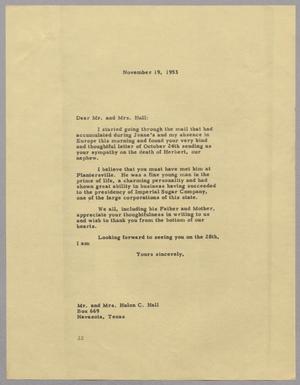 [Letter from D. W. Kempner to Betty and Hulon C. Hall, November 19, 1953]