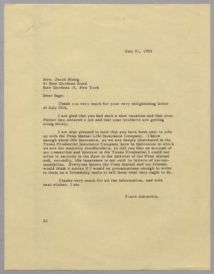 [Letter from D. W. Kempner to Inge Honig, July 31, 1953]