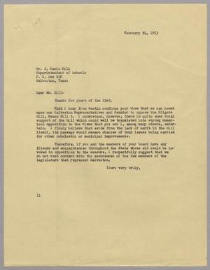 [Letter from I. H. Kempner, Sr. to J. Davis Hill, February 24, 1953]