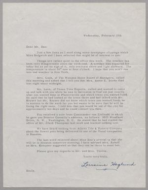 [Letter from Lorraine H. Haglund to D. W. Kempner, February 11]
