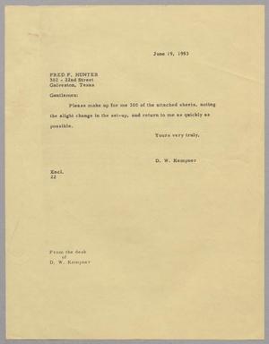 [Letter from D. W. Kempner to Fred F. Hunter, June 19, 1953]