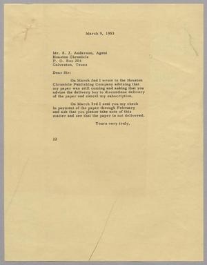[Letter from D. W. Kempner to S. J. Anderson, March 9, 1953]
