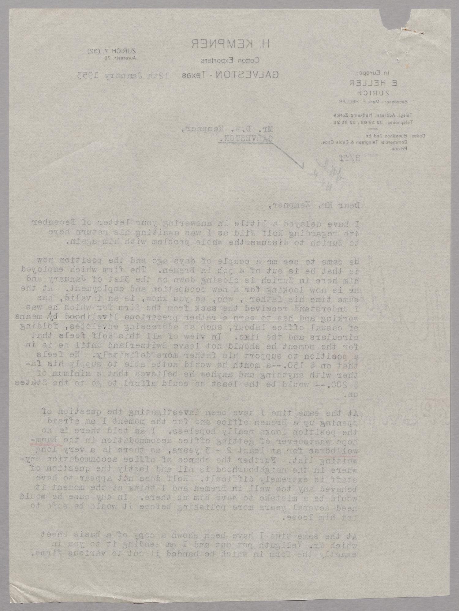 [Letter from Mark F. Heller to D. W. Kempner, January 12, 1953]
                                                
                                                    [Sequence #]: 2 of 6
                                                