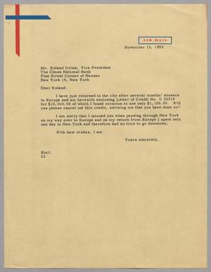 [Letter from D. W. Kempner to Roland Irvine, November 13, 1953]