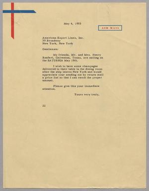 [Letter from D. W. Kempner to American Export Lines, Inc., May 4, 1953]
