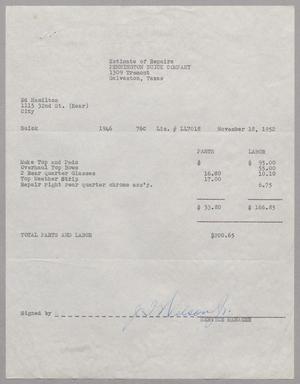 [Invoice for Car Repairs from Pennington Buick Company, November 18, 1952]