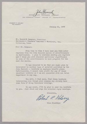 Primary view of object titled '[Letter from Robert P. Kelsey to Daniel W. Kempner, January 21, 1953]'.