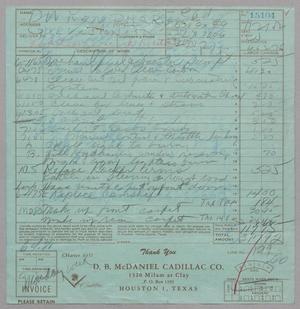 [Invoice for Repairs made by D. B. McDaniel Cadillac Co., Order 15104]
