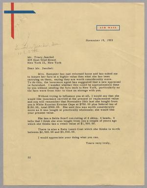 [Letter from D. W. Kempner to Tracy Jaeckel, November 19, 1953]