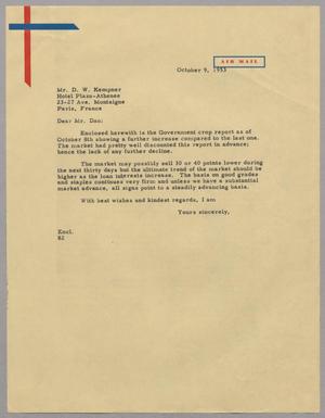 [Letter from Fred H. Rayner to Mr. D. W. Kempner, October 9, 1953]