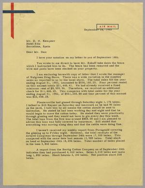 Primary view of object titled '[Letter from A. H. Blackshear, Jr. to Daniel W. Kempner, September 28, 1953]'.