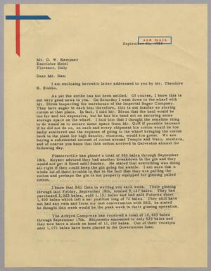[Letter from A. H. Blackshear to Daniel W. Kempner, September 21, 1953]