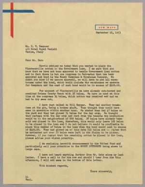 Primary view of object titled '[Letter from A. H. Blackshear, Jr. to D. W. Kempner, September 16, 1953]'.