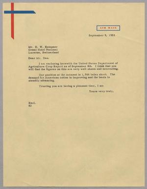 [Letter from Fred H. Rayner to Mr. D. W. Kempner, September 9, 1953]