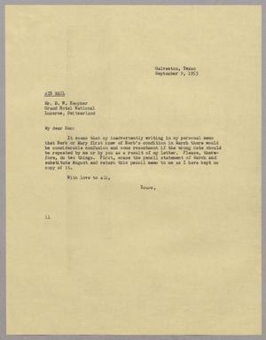 [Letter from Isaac H. Kempner to D. W. Kempner, September 9, 1953]