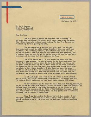 [Letter from A. H. Blackshear, Jr, to Daniel W. Kempner, September 9, 1953]