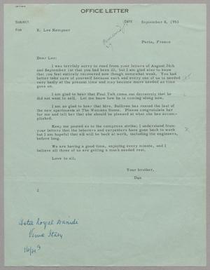 [Office Letter from Dan to R. Lee Kempner, September 8, 1953]