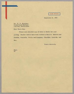 [Letter from Harris Leon Kempner to D. W. Kempner, September 8, 1953]