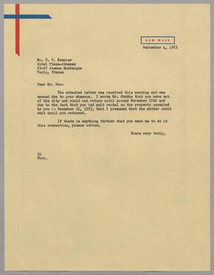 [Letter from  A. H. Blackshear, Jr., to D. W. Kempner, September 4, 1953]