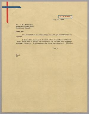 Primary view of object titled '[Letter from Daniel W. Kempner to Isaac H. Kempner, July 24, 1953]'.