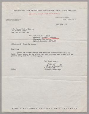 [Letter from R. W. Burrell to Auto Bureau Club Of America, July 23, 1953]