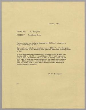 [Letter from D. W. Kempner to I. H. Kempner, April 6, 1953]