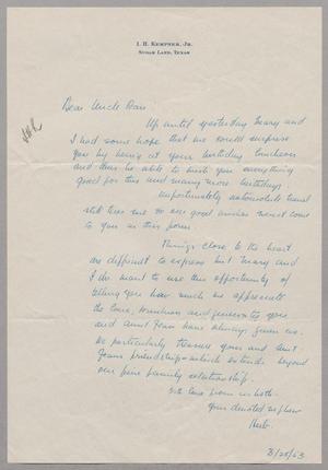 [Handwritten letter from I. H. Kempner, Jr. to Daniel W. Kempner, March 28, 1953]