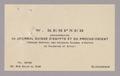 Thumbnail image of item number 1 in: '[Business Card for W. Kempner]'.