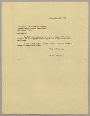 [Letter from Daniel W. Kempner to Lykes Bros., December 17, 1953]