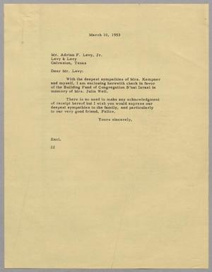 [Letter from Daniel W. Kempner to Adrian F. Levy, March 10, 1953]