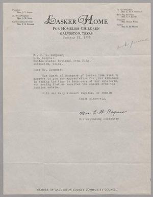 [Letter from Lasker Home to D. W. Kempner, January 31, 1953]