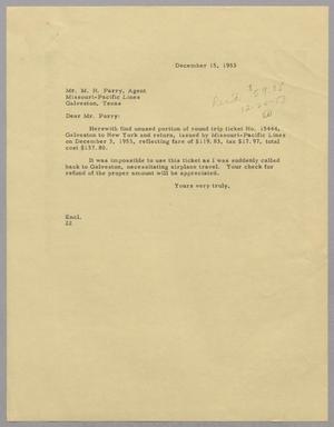 [Letter from Daniel W. Kempner to M. H. Parry, December 15, 1953]