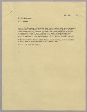 [Letter from Daniel W. Kempner to Ray I. Mehan, July 23, 1953]