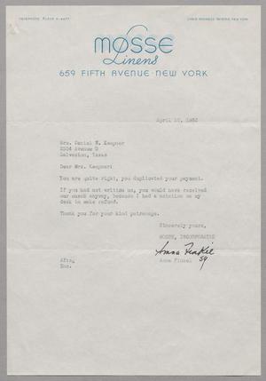 [Letter from Mosse Linens to Mrs. Daniel W. Kempner, April 10, 1953]