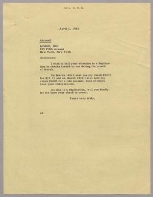 [Letter from Daniel W. Kempner to Mosse Inc., April 3, 1953]