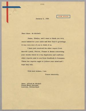 [Letter from Daniel W. Kempner to Mrs. Aldred de Micheli, January 2, 1953]