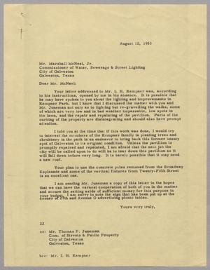[Letter from Daniel W. Kempner to Marshall McNeel, Jr., August 12, 1953]
